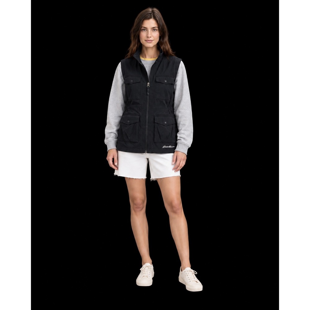 Eddie Bauer Womens S Black Utility Safari Vest Full Zip Cargo Pockets 219122 880